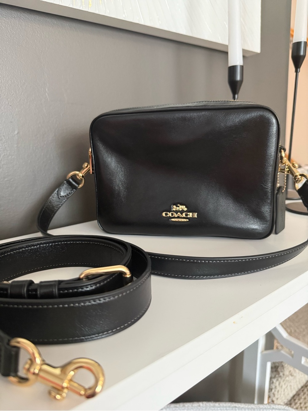 Coach Carey Crossbody Bag-Black/Gold - Picture 4 of 9